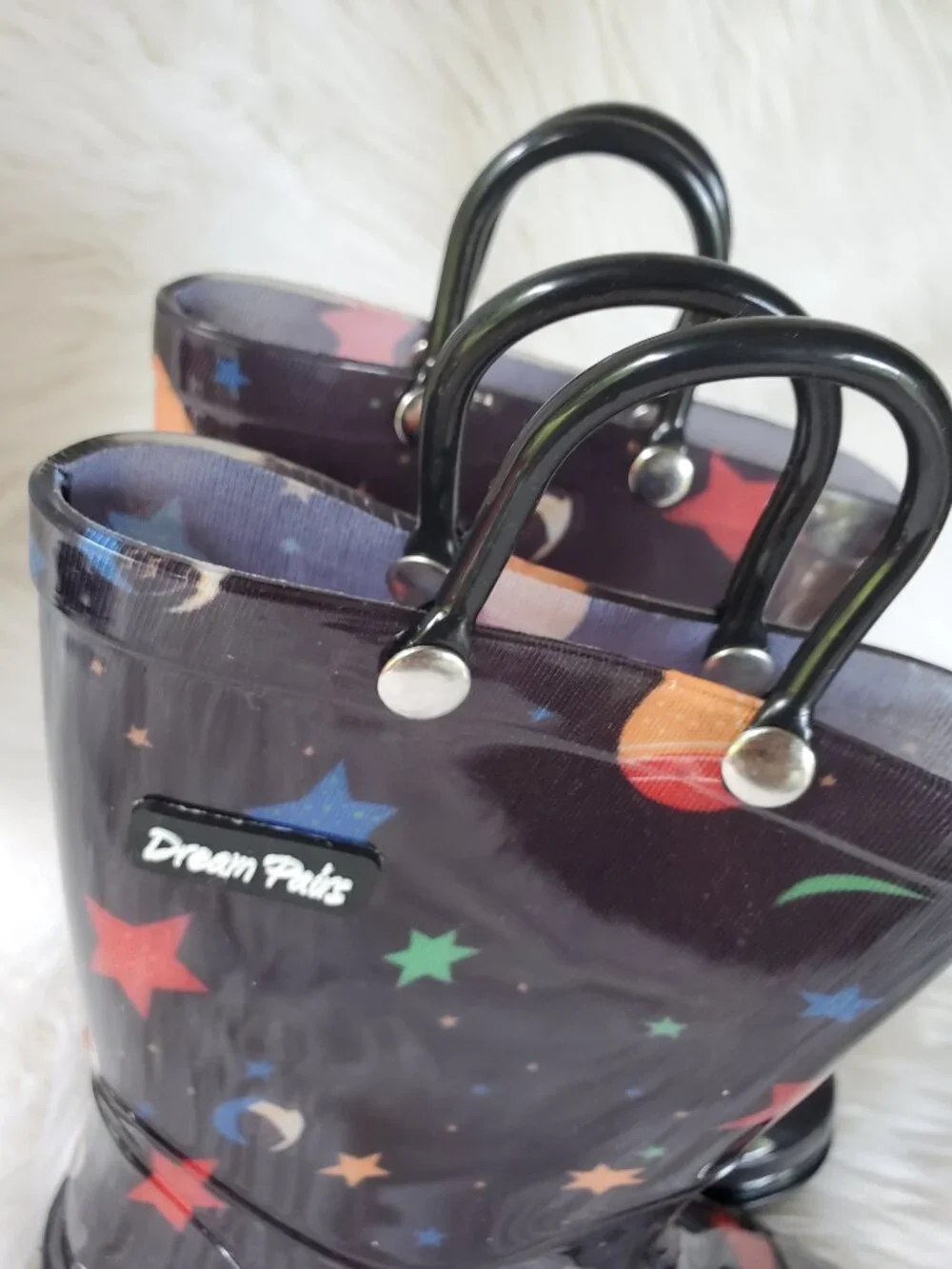 Dream Paris Kid's Black Outer Space Waterproof Rain Boots SZ 10